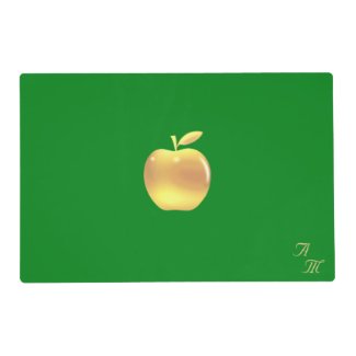 Elegant Golden Apple & Monogram on Green