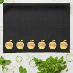 Elegant Golden Apples on Black Kitchen Towel