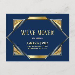 Elegant Golden Art Deco Moving Announcement Postcard