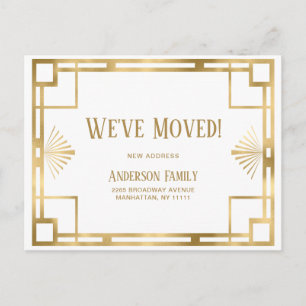 Elegant Golden Art Deco Moving Announcement Postcard