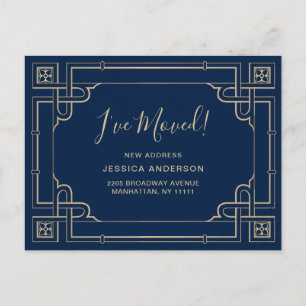 Elegant Golden Art Deco Moving Announcement Postcard