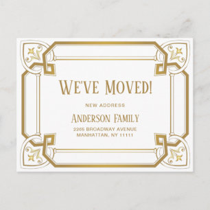 Elegant Golden Art Deco Moving Announcement Postcard