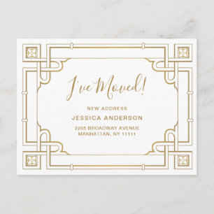 Elegant Golden Art Deco Moving Announcement Postcard