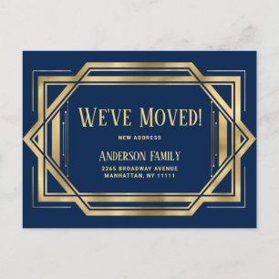 Elegant Golden Art Deco Moving Announcement Postcard