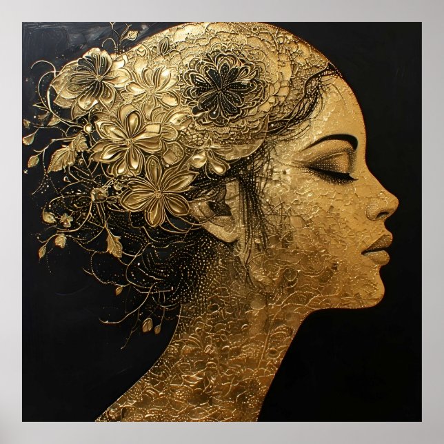 Elegant Golden Art of a Woman's Profile Poster (Front)