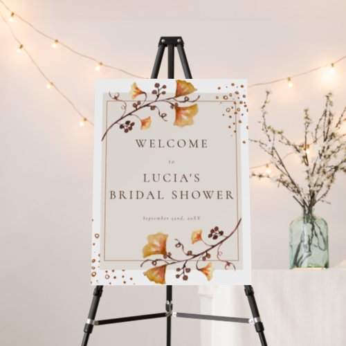 Elegant Golden Autumn Leaf Bridal Shower Welcome Foam Board