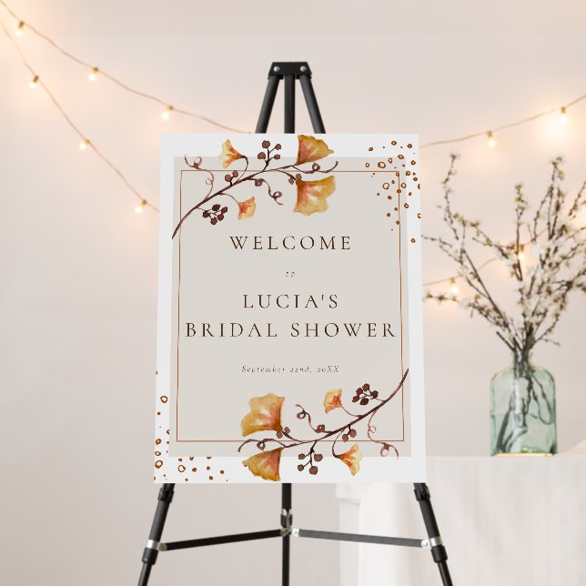 Elegant Golden Autumn Leaf Bridal Shower Welcome Foam Board (In Situ (Stand))