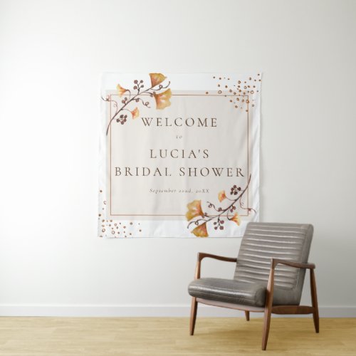 Elegant Golden Autumn Leaf Bridal Shower Welcome Tapestry
