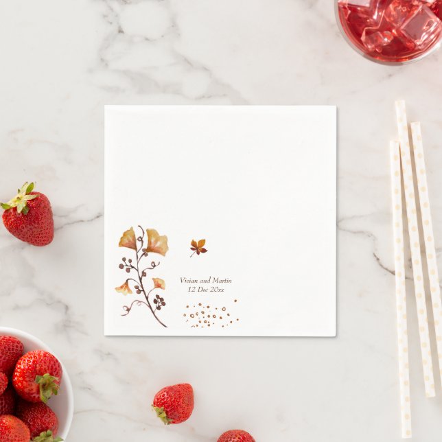 Elegant Golden Autumn Leaf Wedding Napkins (Insitu)