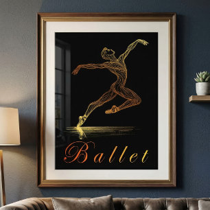 Elegant Golden Ballet Dancer Line Art Illustration Photo Print