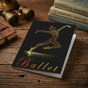 Elegant Golden Ballet Dancer Line Art Illustration Thank You Card