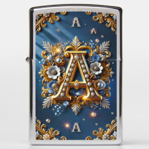 Elegant Golden Baroque Letter A Zippo Lighter