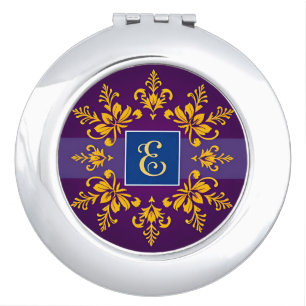 Elegant Golden Baroque Letter E Compact Mirror
