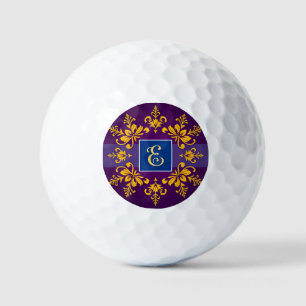 Elegant Golden Baroque Letter E Golf Balls