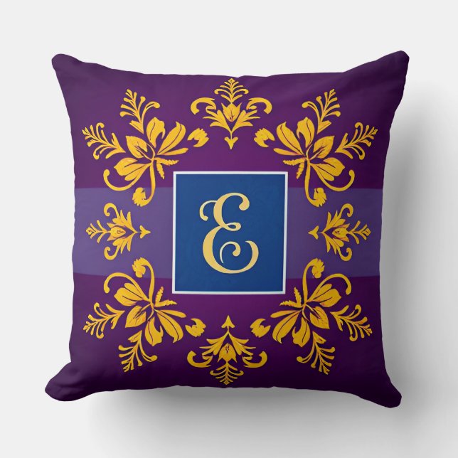 Elegant Golden Baroque Letter E Throw Pillow (Front)