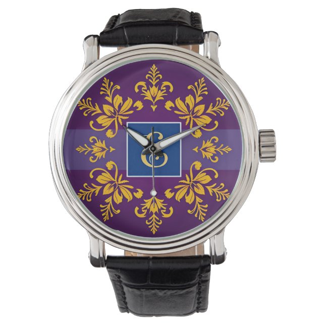 Elegant Golden Baroque Letter E Watch (Front)