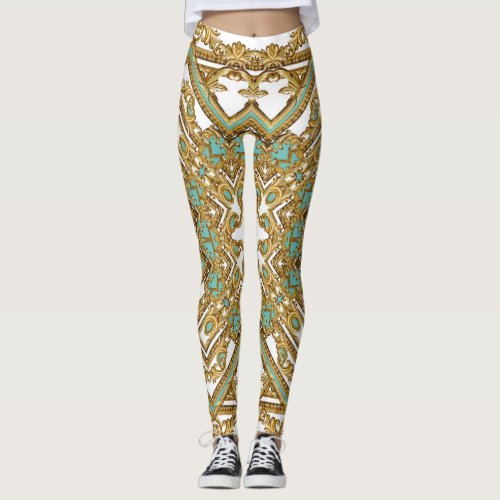 Elegant golden baroque ornamental design leggings