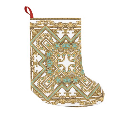 Elegant golden baroque ornamental design small christmas stocking