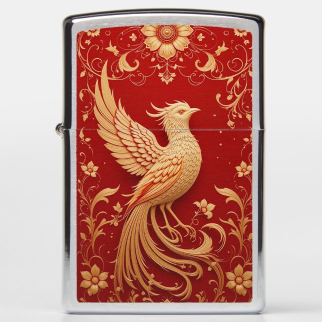 Elegant Golden Bird Design Zippo Lighter (Front)
