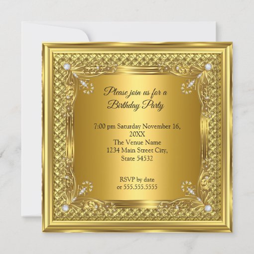 Elegant Golden Birthday Party Gold Diamonds Invitation | Zazzle