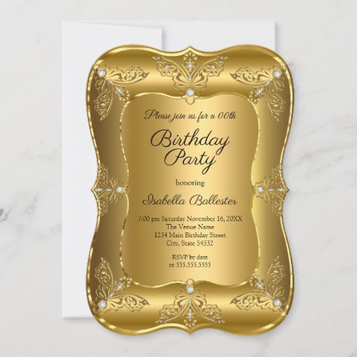 Elegant Golden Birthday Party Gold Elite Diamond Invitation | Zazzle