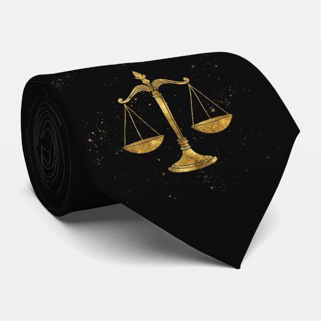 Elegant Golden  -  Black   Libra    Zodiac  Neck Tie (Rolled)