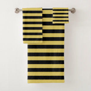 Elegant Golden & Black Striped Bath Towel Set