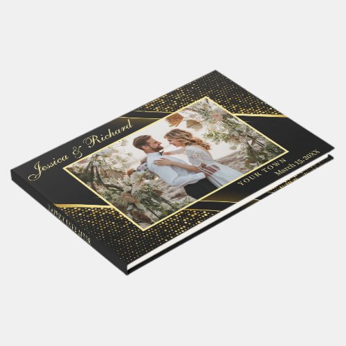 Elegant Golden Black Wedding PHOTO Guest Book