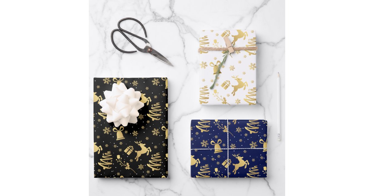 Elegant Golden Black White Luxury Christmas Gift Wrapping Paper Sheets