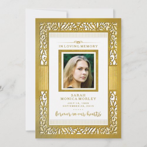 Elegant Golden Border Photo Memorial Thank You Invitation