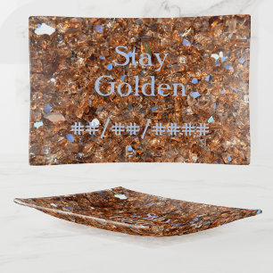 Elegant Golden Bronze Glass Anniversary Trinket Tray