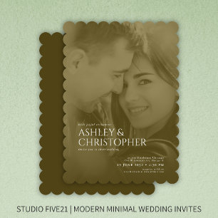 Elegant Golden Brown Duotone Photo Wedding Invitation