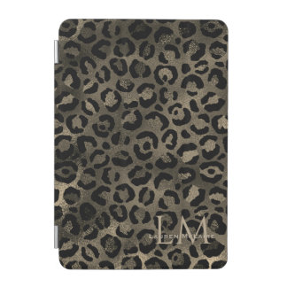 Elegant Golden Brown Leopard Monogram iPad Cover