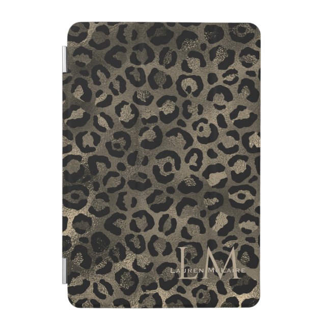 Elegant Golden Brown Leopard Monogram iPad Cover (Front)