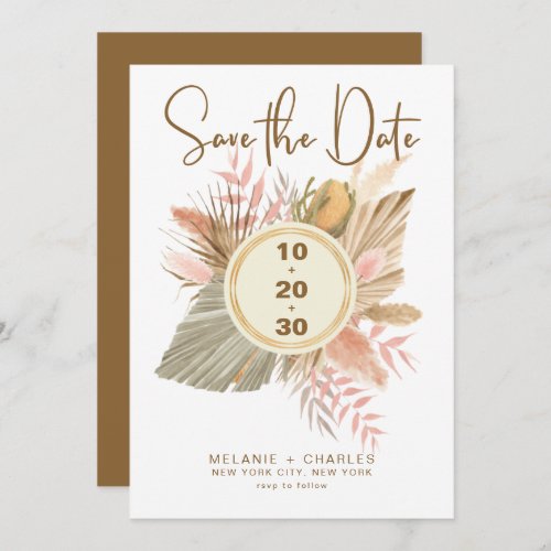 Elegant Golden Brown Pampas Grass Boho Foliage Save The Date