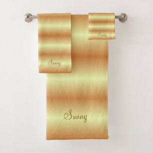 Elegant Golden Brown & Yellow Bath Towel Set