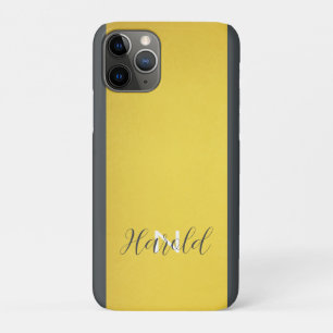 Elegant Golden Brushed Metal Monogram Name iPhone 11 Pro Case