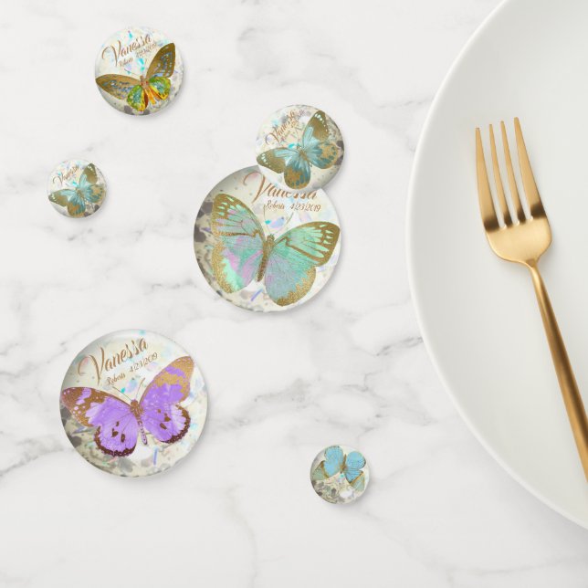 Elegant Golden Butterflies Personalized Name Date Confetti (Group)