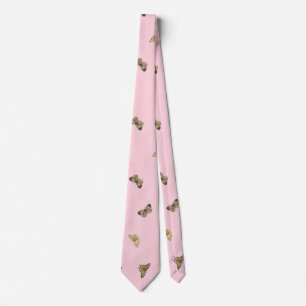 Elegant Golden Butterflies Pink Pattern Neck Tie