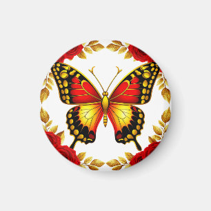 🦋 Elegant Golden Butterfly Rose Luxe Floral Desig Magnet