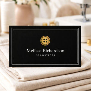 Elegant Golden Button Logo Seamstress, Tailor Business Card