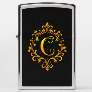 Elegant Golden C Letter Monogram Zippo Lighter