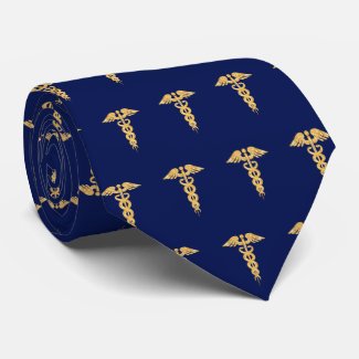 Elegant Golden Caduceus Pattern on Navy Blue Neck 