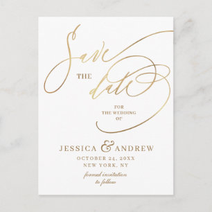 Elegant Golden Calligraphy Wedding Save the Date Postcard