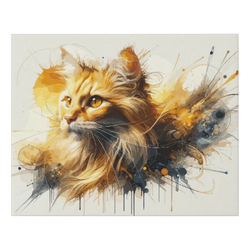 Elegant Golden Cat Watercolor Artwork Faux Canvas Print