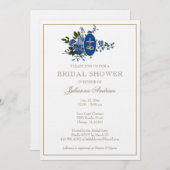 Elegant Golden Catholic Bridal Shower Blue Flowers Invitation (Front/Back)