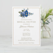 Elegant Golden Catholic Bridal Shower Blue Flowers Invitation (Standing Front)