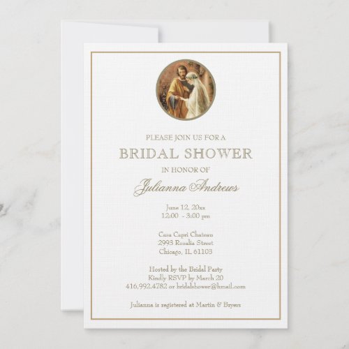 Elegant Golden Catholic Bridal Shower Mary Joseph Invitation