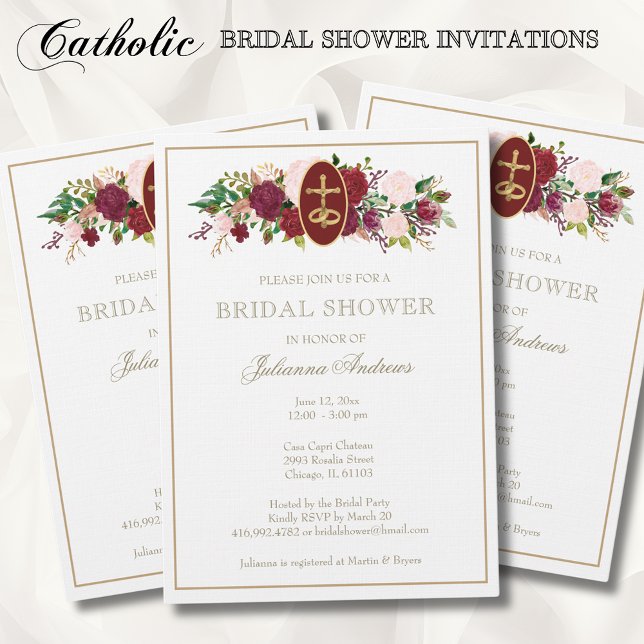 Elegant Golden Catholic Bridal Shower Roses  Invitation (Creator Uploaded)