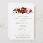 Elegant Golden Catholic Bridal Shower Roses  Invitation (Front/Back)
